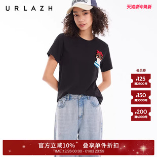 黑色休闲宽松短袖 经典 圆领手工钩花T恤上衣女 新款 URLAZH有兰夏季