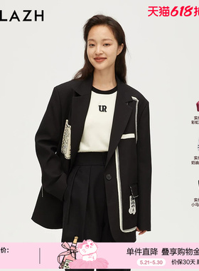 URLAZH有兰新款黑色宽松休闲设计感解构西装外套女JM3SU04