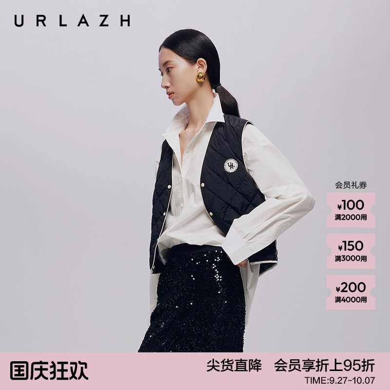 URLAZH有兰百搭V领无袖羽绒马甲