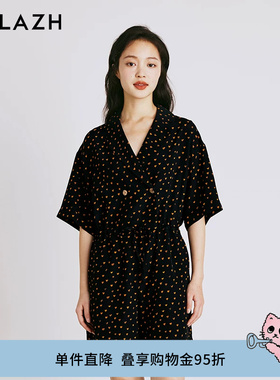 URLAZH有兰夏季新款黑色印花复古法式气质时尚高腰连体短裤女