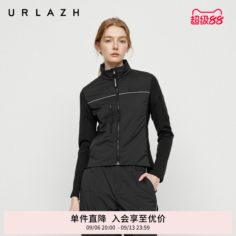 URLAZH有兰冬季新款户外风经典黑立领拼接修身长袖休闲运动外套女
