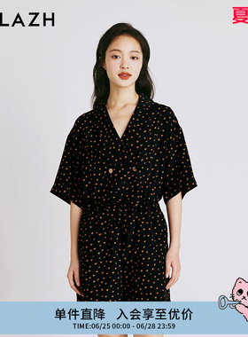 URLAZH有兰夏季新款黑色印花复古法式气质时尚高腰连体短裤女