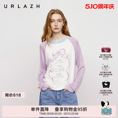 urlazh/有兰复古蝴蝶结长袖T恤