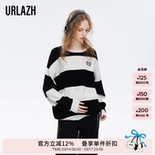 URLAZH有兰春秋新款 宽松休闲圆领慵懒条纹针织毛衣女 复古时尚