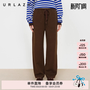 女 满天星烫钻复古棕松紧腰休闲裤 URLAZH有兰冬季 新款