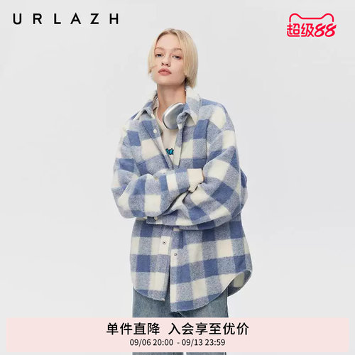有兰衬衫式翻领格纹大衣