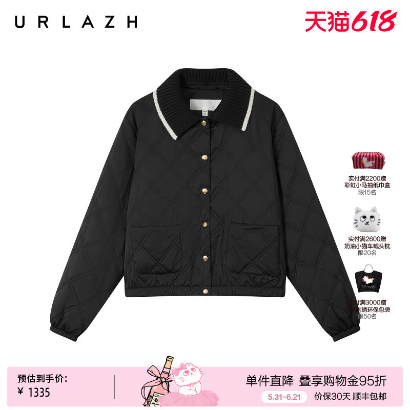 URLAZH有兰冬季新款复古黑可拆卸领口休闲宽松短款夹克棉服外套女