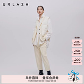 宽松休闲裤 简约燕麦色松紧腰美丽诺羊毛西裤 女 新款 URLAZH有兰秋季