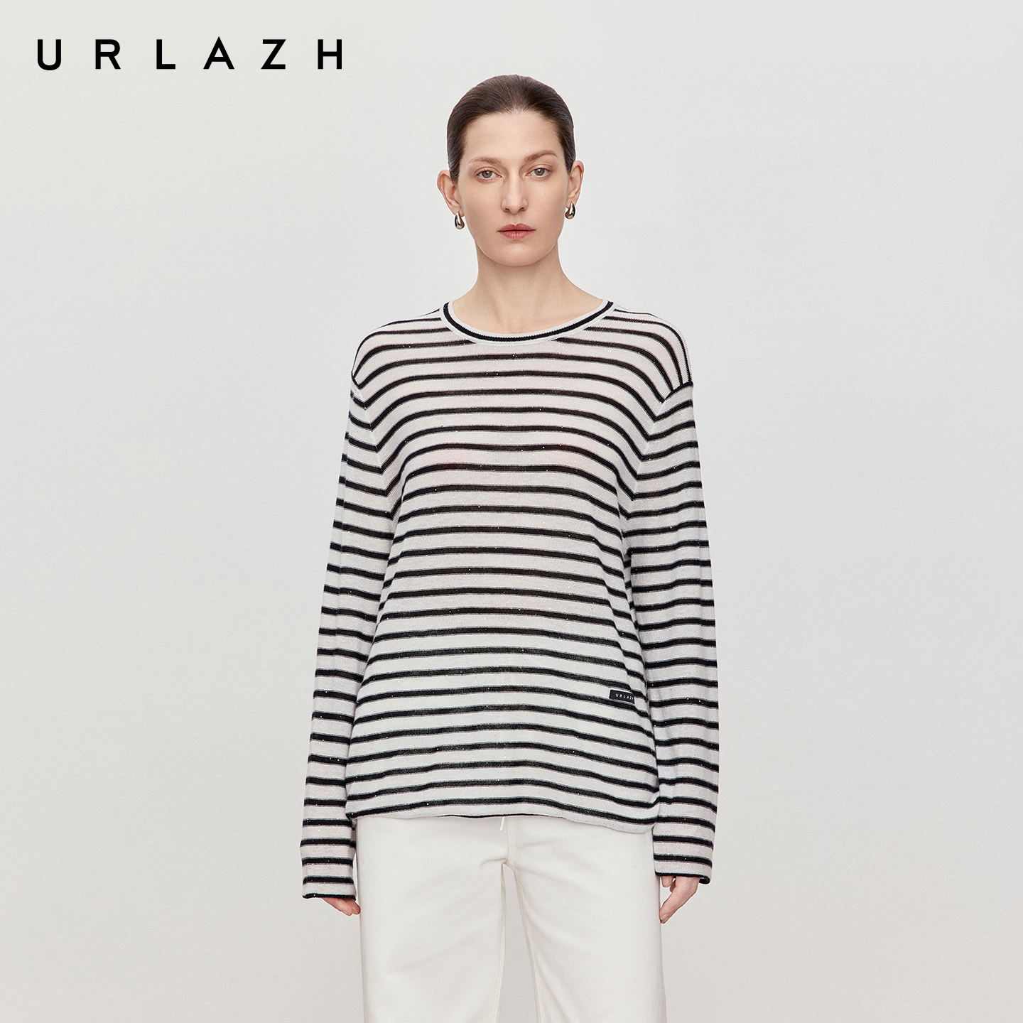 有兰黑白条纹羊毛针织衫