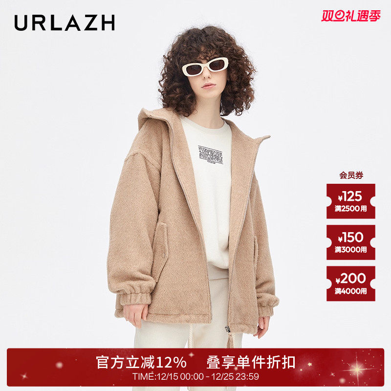 urlazh/有兰长毛连帽廓形大衣