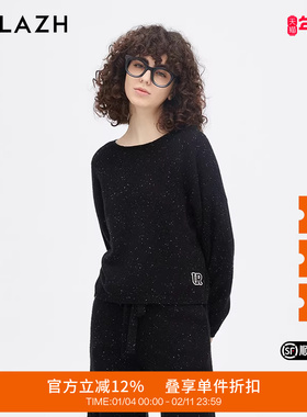 URLAZH有兰新款羊绒黑色休闲短款廓形慵懒圆领针织毛衣女EM4KT12