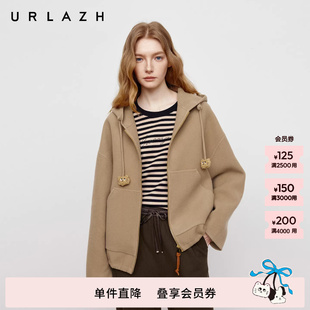 趣味减龄摩卡棕色短款 羊毛连帽大衣毛呢外套女 新款 URLAZH有兰秋季