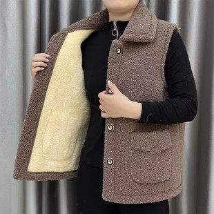 妈妈秋冬颗粒绒马夹女中老年羊羔毛马甲加绒加厚保暖无袖坎肩外套