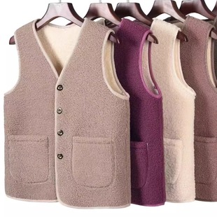 羊羔外套马甲背心妈妈坎肩秋冬加绒中老年人加厚颗粒新款外穿保暖