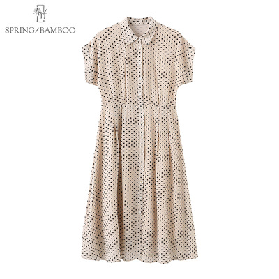 春竹/夏季新款桑蚕丝波点连衣裙