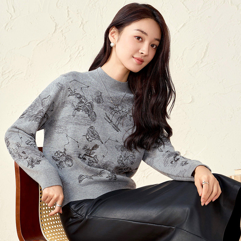 春竹100%纯羊毛25冬季新款半高领女套衫休闲修身长袖针织内搭毛衣