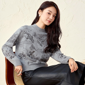 春竹100%纯羊毛25冬季新款半高领女套衫休闲修身长袖针织内搭毛衣