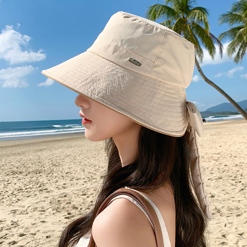 韩版大帽檐蝴蝶结渔夫帽子女春夏季户外防紫外线遮阳帽轻薄防晒帽