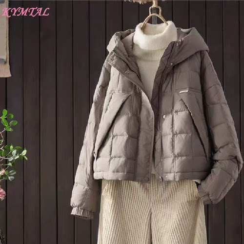 2025新款冬季短款轻薄羽绒服女款连帽保暖白鸭绒外套
