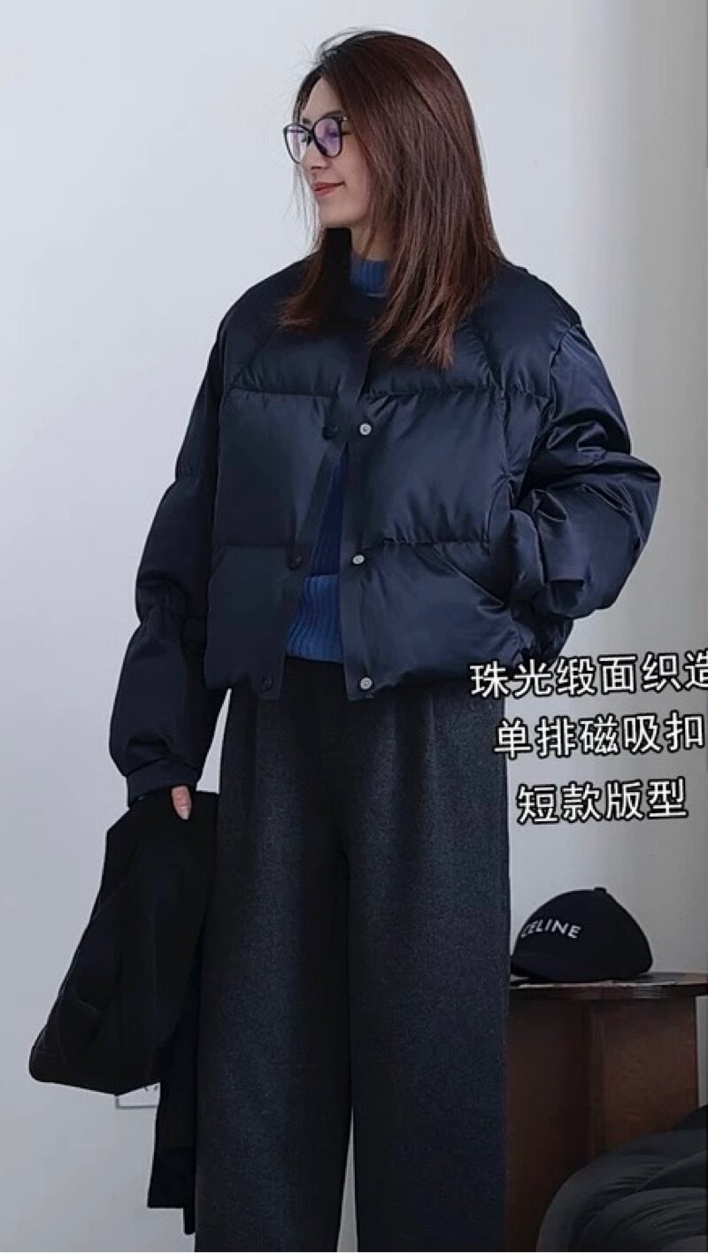 0616夹克羽绒服女2026圆领韩版简约宽松百搭90白鸭绒棒球服面包服
