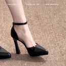 性感气质凉鞋 尖头黑色单鞋 女中粗跟25年夏新款 防水台一字带高跟鞋