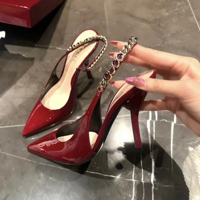 金属凉鞋女高跟鞋包头红色25夏新