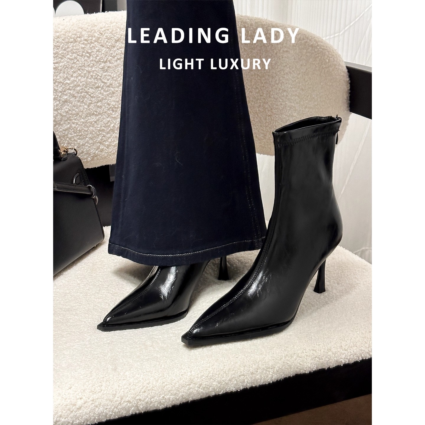 黑色瘦瘦靴女秋冬加绒靴