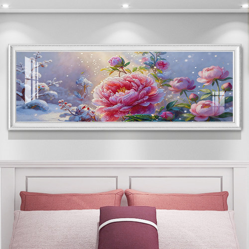 东方美学牡丹轻奢卧室背景墙挂画