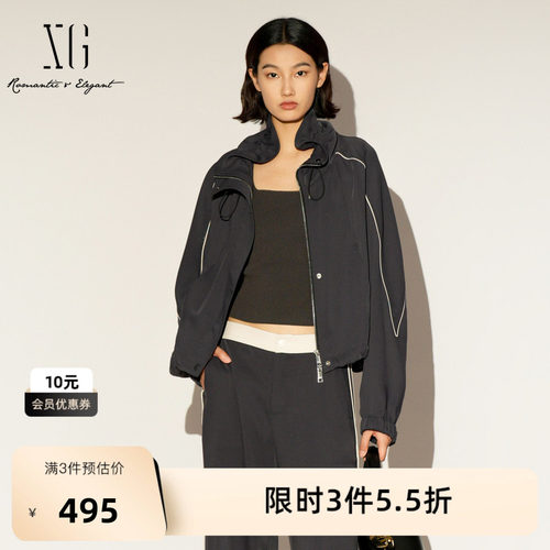 XG雪歌运动休闲短外套2026春季新款通勤拉链户外防风美式夹克女装