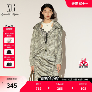 XG雪歌花版运动风短外套2026春季新款大翻领休闲户外宽松上衣女装