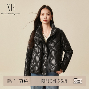 黑色通勤长袖 新款 加厚外套女 冬季 XG雪歌亮面设计白鸭绒羽绒服时尚