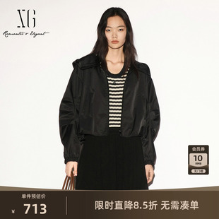 【单件立减】XG雪歌黑色连帽长袖短款外套冲锋衣2026秋季新款女装