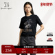 新款 XG雪歌黑色通勤简约短袖 T恤2025春季 创意印花纯棉圆领上衣女