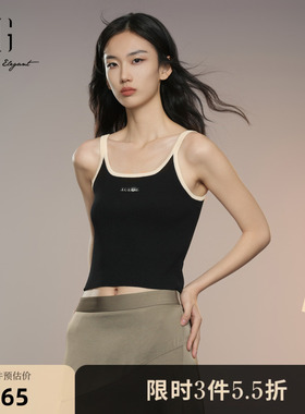 XG雪歌通勤简约字母印花背心2025秋季新款黑色休闲吊带背心内搭女