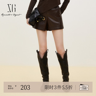 时尚 女装 秋季 街头风皮质直筒短裤 新款 XG雪歌深咖色通勤简约休闲裤