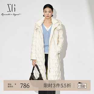 长袖 通勤长款 保暖外套女 新款 XG雪歌米白色高领鸭绒羽绒服2024冬季