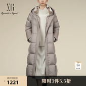 长袖 加厚长款 鹅绒外套女 新款 XG雪歌卡其色连帽设计羽绒服2025冬季