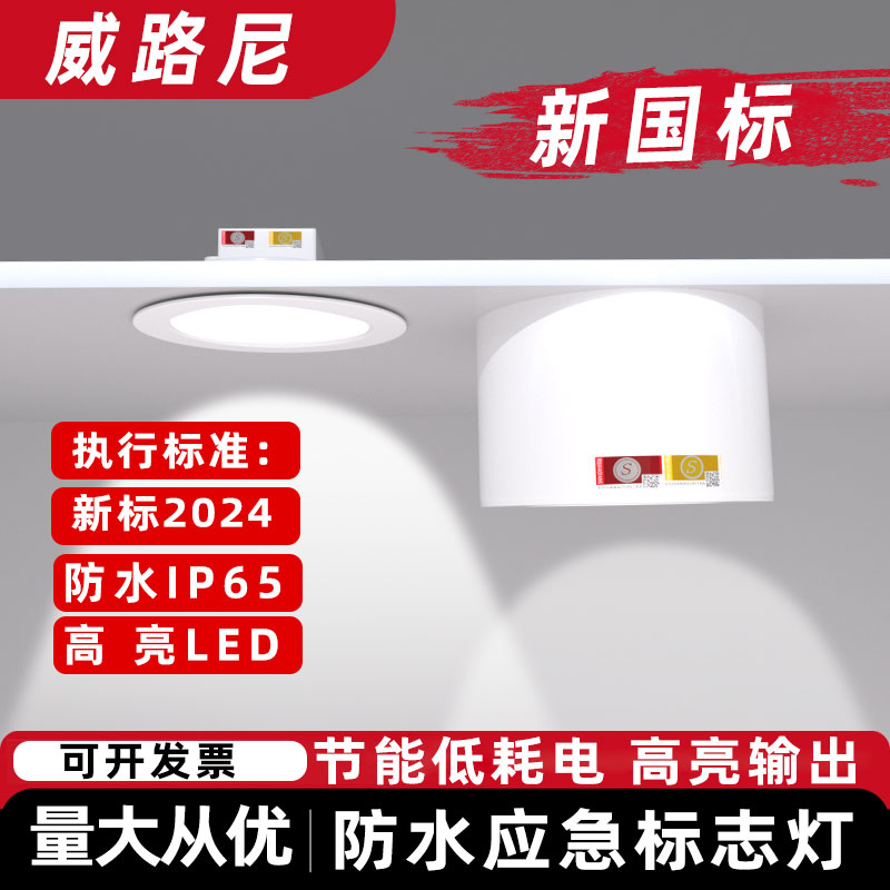 新国标消防led应急筒灯紧急通道照明吸顶灯防水IP65嵌入明装筒灯