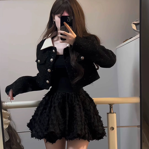 IQCQ短外套显瘦花苞裙套装