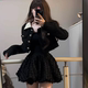 iqcq气球熊千金高级感细闪小香风套装 秋冬显瘦黑色外套掐腰小黑裙