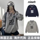 宽松上衣美式 韩国正品 nieeh卫衣外套jennie同款 球衣棒球服女情侣