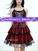 显瘦新款 亚文化暗黑系y2k千禧辣妹黑红格子朋克蕾丝蓬蓬裙半身裙