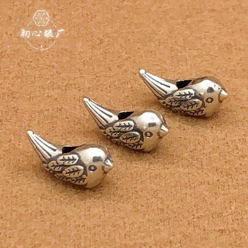 S925纯银泰银吉祥鸟小鸟隔珠手链项链散珠手工diy配件配饰饰品