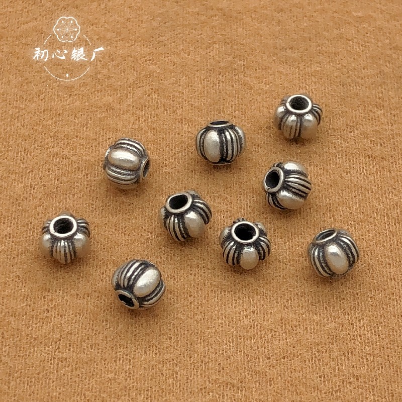 S925纯银泰银南瓜纹灯笼隔珠手链项链散珠手工diy配件配饰饰品,饰品/流行首饰/时尚饰品新,其他DIY饰品配件,淘宝优惠券,粉丝福利购,淘宝优惠卷