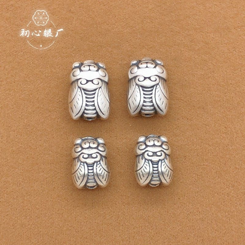 S999足银泰银夏蝉知了桶珠隔珠手链项链散珠手工diy配件配饰饰品