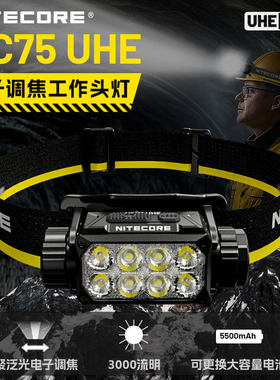 NITECORE奈特科尔HC75UHE电子调焦户外工作头灯强光超亮灯长续航