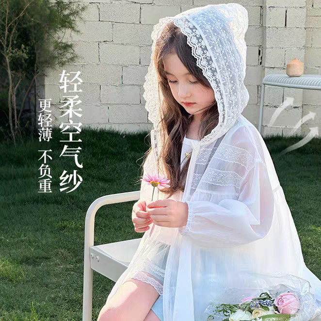 英国Next Chek 女童防晒衣儿童夏装蕾丝花边连帽中大童轻薄外套