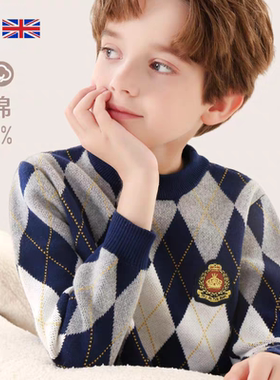英国Next Rtrx 儿童秋冬新款毛衣男女纯棉加绒加厚保暖打底针织衫