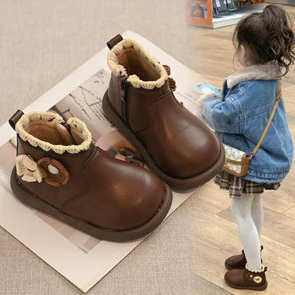 英国Next Rtrx 女童甜美花边加绒马丁靴秋冬新款时尚软底公主短靴