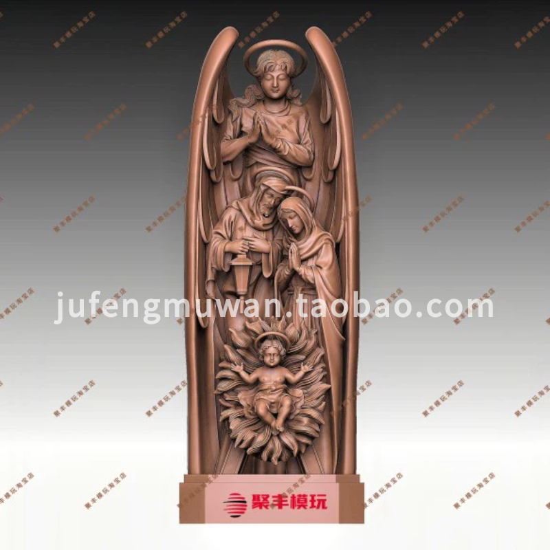 圆雕西方人物STL文件3D模型天使一家STL数据打印雕刻CNC聚丰模型